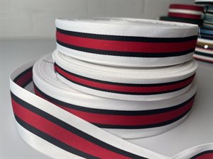 Satinvævet bånd - hvid og sort med rød stribe, 40 mm